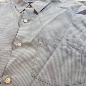 Fairlane Mens Blue White Striped Short Sleeve Button Down Shirt Regular Fit L